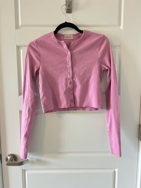 Urban Outfitters Lavender-Pink Cropped Button Cardigan